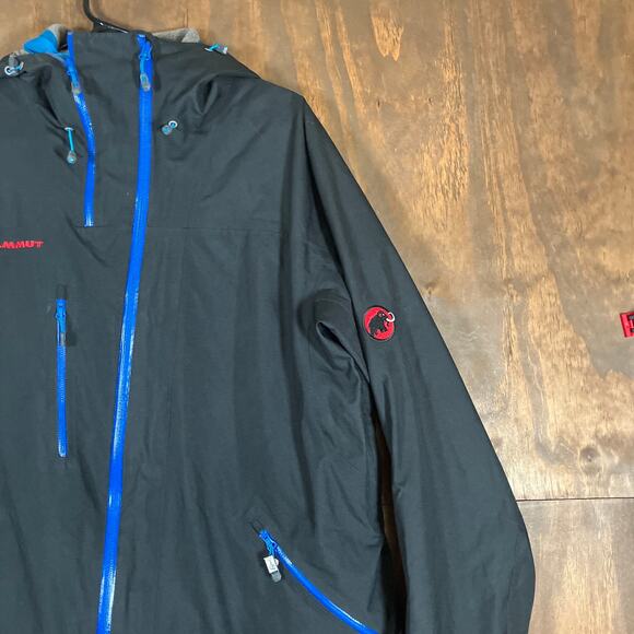 Mammut Mens Jacket Black Blue Drytech Outdoor Hooded Full Zip Waterproof Large - Picture 5 of 13